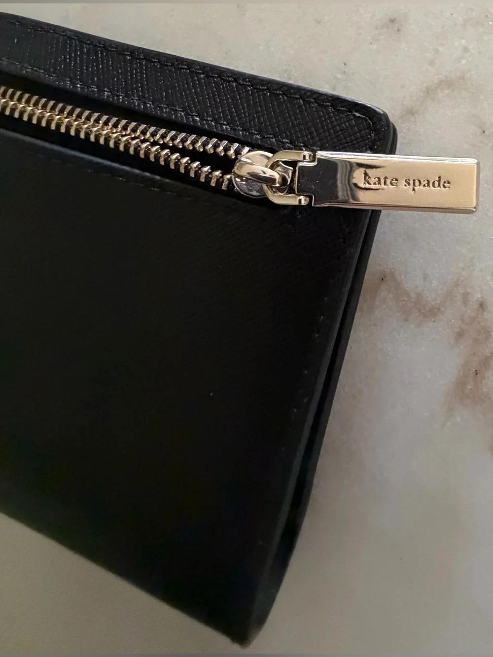 kate spade Black Saffiano Leather Card & Key Holder with Gold Logo